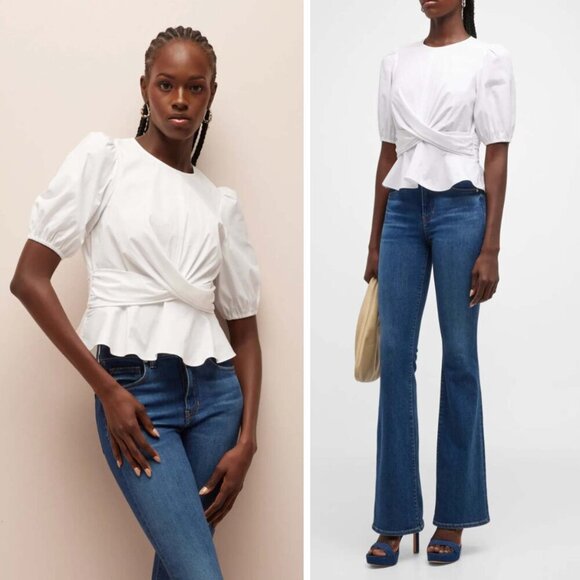 Veronica Beard Tops - NEW Veronica Beard Arvilla Top White Criss Cross Preppy Coastal Modest Peplum